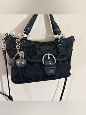 Coach Black SoHo Signature C satchel with Silver Hardware and adjustable strap